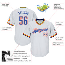Load image into Gallery viewer, Custom White Blue Navy-Orange Authentic Throwback Rib-Knit Baseball Jersey Shirt