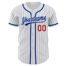 Load image into Gallery viewer, Custom White Royal Pinstripe Red Authentic Baseball Jersey