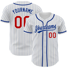 Load image into Gallery viewer, Custom White Royal Pinstripe Red Authentic Baseball Jersey