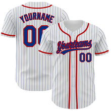 Load image into Gallery viewer, Custom White Royal Pinstripe Royal-Red Authentic Baseball Jersey