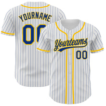 Load image into Gallery viewer, Custom White Royal Pinstripe Royal-Yellow Authentic Baseball Jersey