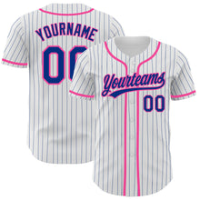 Load image into Gallery viewer, Custom White Royal Pinstripe Royal-Pink Authentic Baseball Jersey