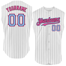 Load image into Gallery viewer, Custom White Black Pinstripe Light Blue-Pink Authentic Sleeveless Baseball Jersey