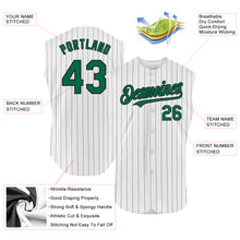 Load image into Gallery viewer, Custom White Black Pinstripe Kelly Green Authentic Sleeveless Baseball Jersey