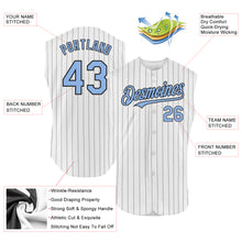 Load image into Gallery viewer, Custom White Black Pinstripe Light Blue Authentic Sleeveless Baseball Jersey