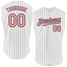 Load image into Gallery viewer, Custom White Black Pinstripe Medium Pink Authentic Sleeveless Baseball Jersey