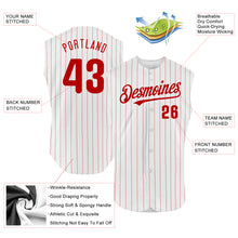 Load image into Gallery viewer, Custom White Red Pinstripe Red Authentic Sleeveless Baseball Jersey