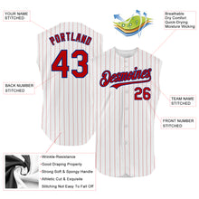 Load image into Gallery viewer, Custom White Red Pinstripe Royal Authentic Sleeveless Baseball Jersey