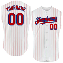 Load image into Gallery viewer, Custom White Red Pinstripe Royal Authentic Sleeveless Baseball Jersey
