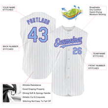 Load image into Gallery viewer, Custom White Light Blue Pinstripe Purple Authentic Sleeveless Baseball Jersey