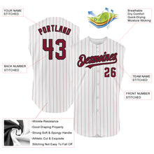 Load image into Gallery viewer, Custom White Crimson Pinstripe Black Authentic Sleeveless Baseball Jersey