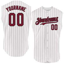 Load image into Gallery viewer, Custom White Crimson Pinstripe Black Authentic Sleeveless Baseball Jersey