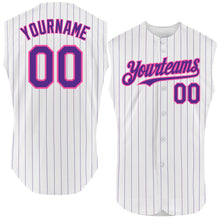 Load image into Gallery viewer, Custom White Purple Pinstripe Pink Authentic Sleeveless Baseball Jersey
