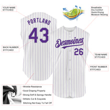 Load image into Gallery viewer, Custom White Purple Pinstripe Gray Authentic Sleeveless Baseball Jersey
