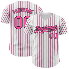 Load image into Gallery viewer, Custom White (Black Pink Pinstripe) Pink-Black Authentic Baseball Jersey