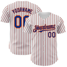 Load image into Gallery viewer, Custom White (Royal Orange Pinstripe) Orange-Royal Authentic Baseball Jersey