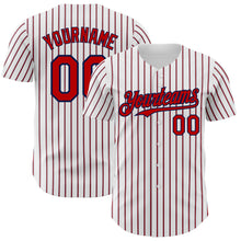 Load image into Gallery viewer, Custom White (Navy Red Pinstripe) Red-Navy Authentic Baseball Jersey