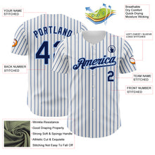 Load image into Gallery viewer, Custom White (Navy Light Blue Pinstripe) Navy-Light Blue Authentic Baseball Jersey