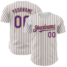 Load image into Gallery viewer, Custom White (Purple Old Gold Pinstripe) Purple-Old Gold Authentic Baseball Jersey