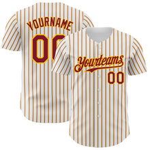 Load image into Gallery viewer, Custom White (Crimson Gold Pinstripe) Crimson-Gold Authentic Baseball Jersey