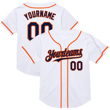 Load image into Gallery viewer, Custom White Navy-Orange Mesh Authentic Throwback Baseball Jersey