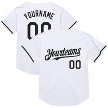Load image into Gallery viewer, Custom White Black Mesh Authentic Throwback Baseball Jersey