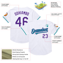 Load image into Gallery viewer, Custom White Purple-Teal Mesh Authentic Throwback Baseball Jersey
