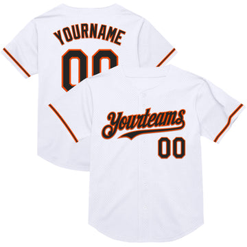Custom White Black-Orange Mesh Authentic Throwback Baseball Jersey