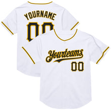 Load image into Gallery viewer, Custom White Black-Gold Mesh Authentic Throwback Baseball Jersey