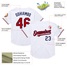 Load image into Gallery viewer, Custom White Red-Navy Mesh Authentic Throwback Baseball Jersey