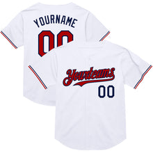 Load image into Gallery viewer, Custom White Red-Navy Mesh Authentic Throwback Baseball Jersey