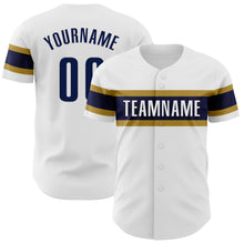 Load image into Gallery viewer, Custom White Navy-Old Gold Authentic Baseball Jersey