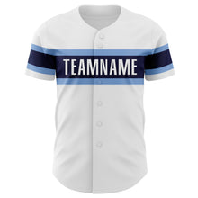 Load image into Gallery viewer, Custom White Light Blue-Navy Authentic Baseball Jersey