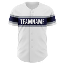 Load image into Gallery viewer, Custom White Navy-Gray Authentic Baseball Jersey