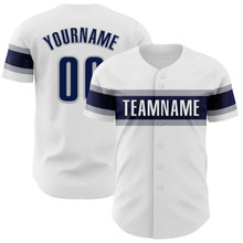 Load image into Gallery viewer, Custom White Navy-Gray Authentic Baseball Jersey