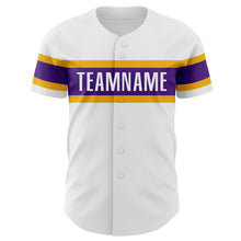 Load image into Gallery viewer, Custom White Purple-Gold Authentic Baseball Jersey