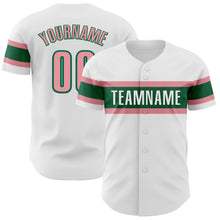 Load image into Gallery viewer, Custom White Medium Pink-Kelly Green Authentic Baseball Jersey