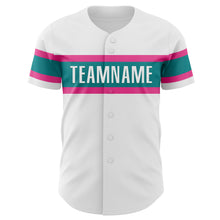Load image into Gallery viewer, Custom White Pink-Teal Authentic Baseball Jersey