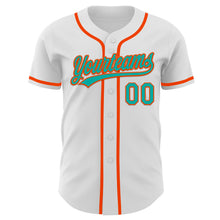 Load image into Gallery viewer, Custom White Aqua-Orange Authentic Baseball Jersey