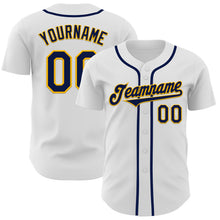 Load image into Gallery viewer, Custom White Navy-Gold Authentic Baseball Jersey