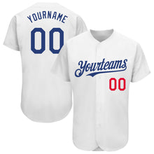 Load image into Gallery viewer, Custom White Royal-Red Authentic Baseball Jersey