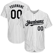 Load image into Gallery viewer, Custom White Black Pinstripe Gray Authentic Baseball Jersey