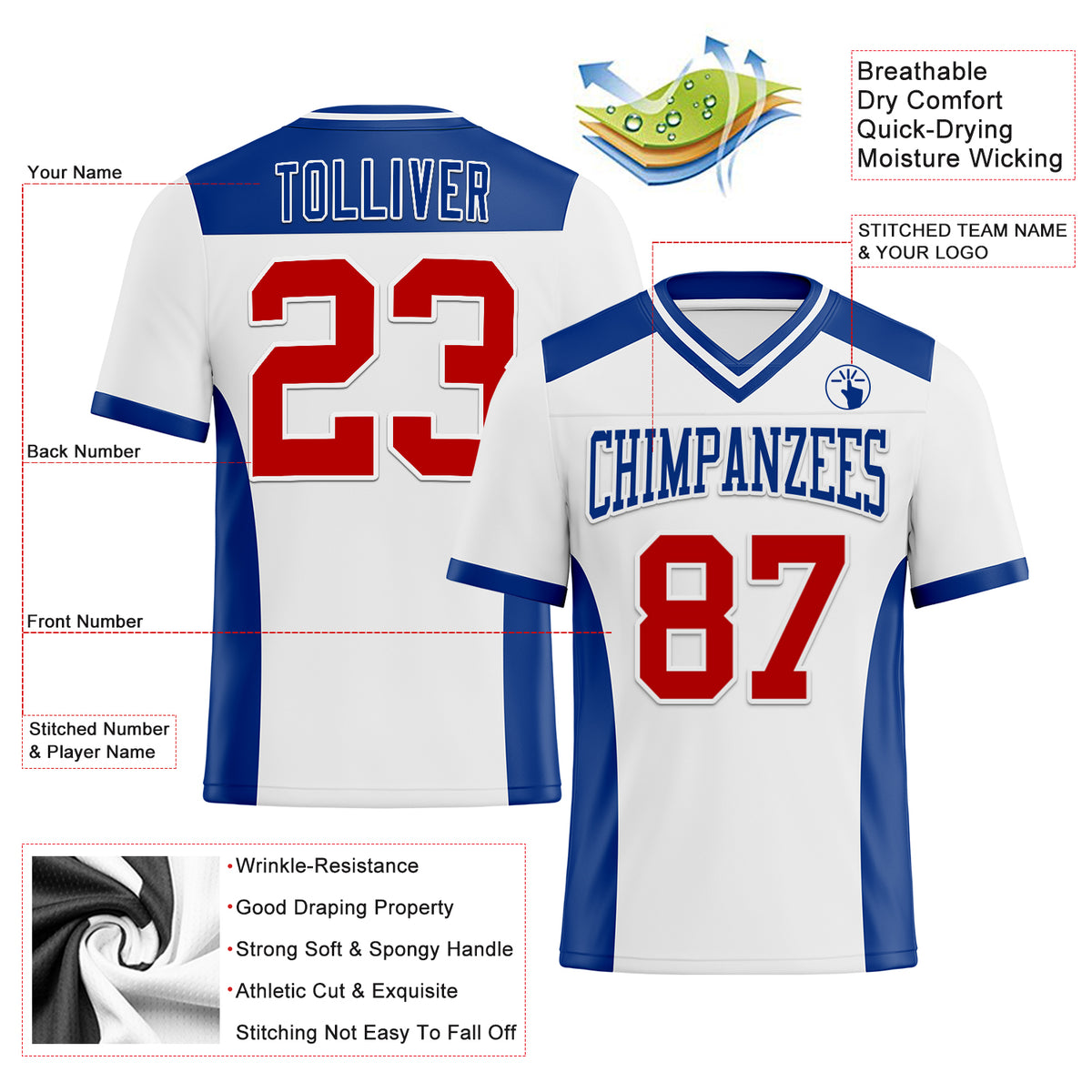 Custom Red White-Black Classic Style Mesh Authentic American Football Jersey