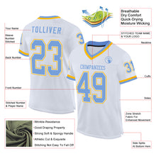 Load image into Gallery viewer, Custom White Light Blue-Gold Mesh Authentic Throwback Football Jersey