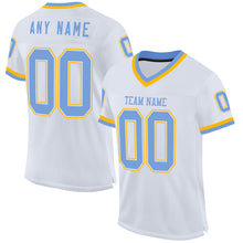 Load image into Gallery viewer, Custom White Light Blue-Gold Mesh Authentic Throwback Football Jersey