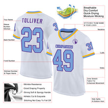 Load image into Gallery viewer, Custom White Light Blue Purple-Gold Mesh Authentic Throwback Football Jersey