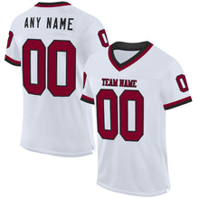 Load image into Gallery viewer, Custom White Maroon-Black Mesh Authentic Throwback Football Jersey