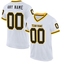 Load image into Gallery viewer, Custom White Black-Gold Mesh Authentic Throwback Football Jersey