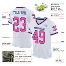 Load image into Gallery viewer, Custom White Pink Black-Light Blue Mesh Authentic Throwback Football Jersey