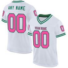 Load image into Gallery viewer, Custom White Pink-Kelly Green Mesh Authentic Throwback Football Jersey